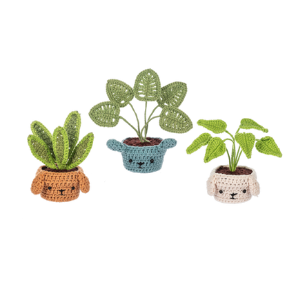 Crochet Dog House Plant Figurine | White