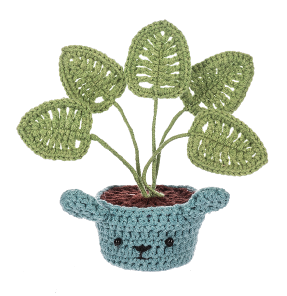 Crochet Dog House Plant Figurine | Blue