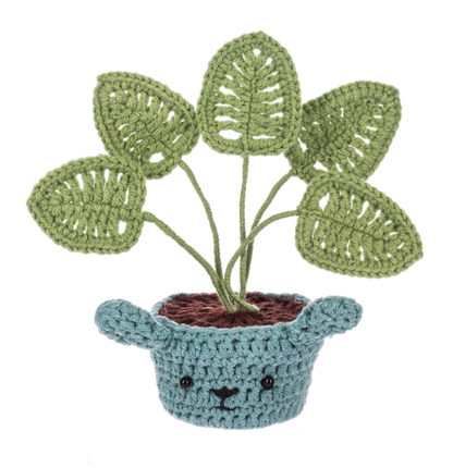 Crochet Dog House Plant Figurine | Blue