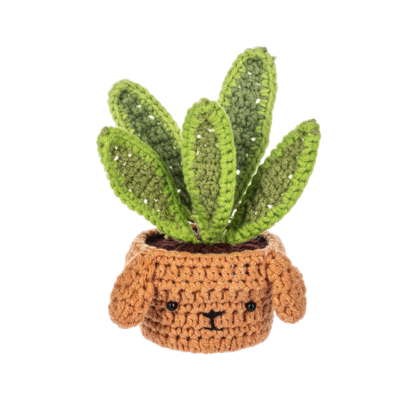Crochet Dog House Plant Figurine | Brown