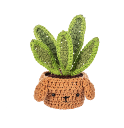 Crochet Dog House Plant Figurine | Brown