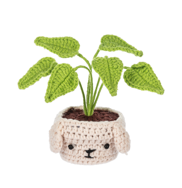 Crochet Dog House Plant Figurine | White