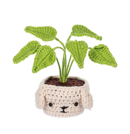 Crochet Dog House Plant Figurine | White