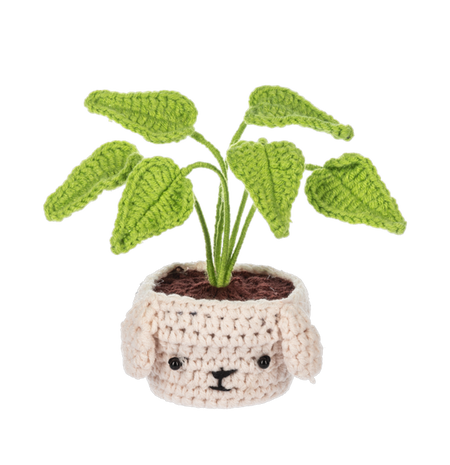 Crochet Dog House Plant Figurine | White