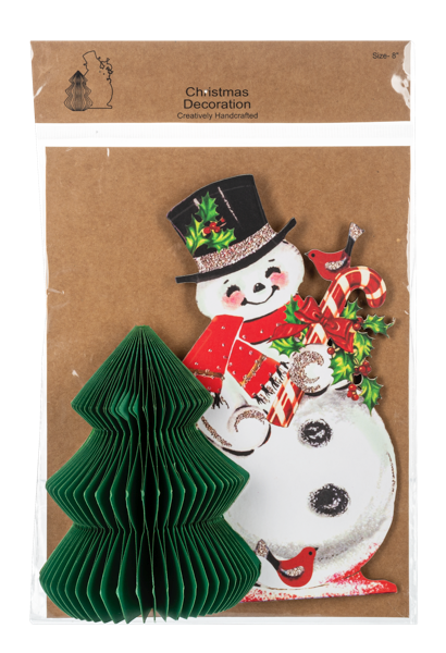 Honeycomb Snowman with Tree Figure
