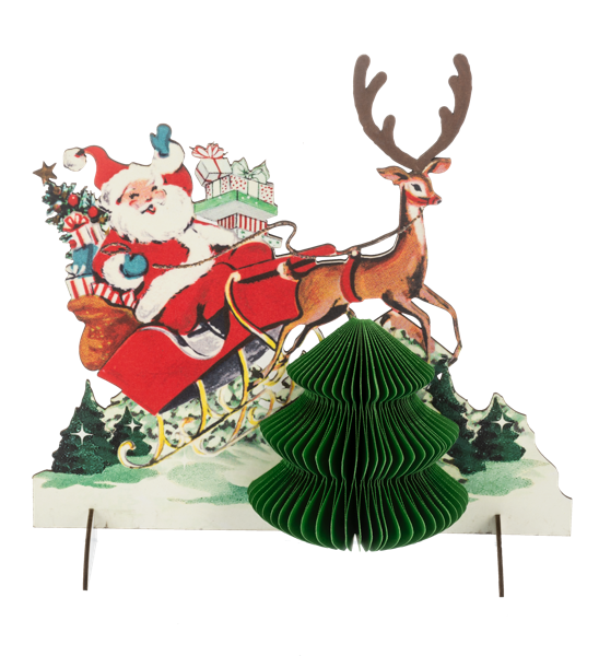 Honeycomb Santa with Sleigh Figure | Vintage Inspired
