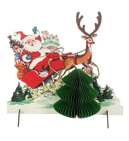 Honeycomb Santa with Sleigh Figure | Vintage Inspired