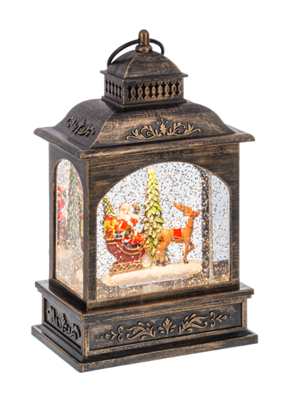 LED Light Up Shimmer Santa in Sleigh Lantern