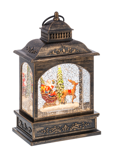 LED Light Up Shimmer Santa in Sleigh Lantern