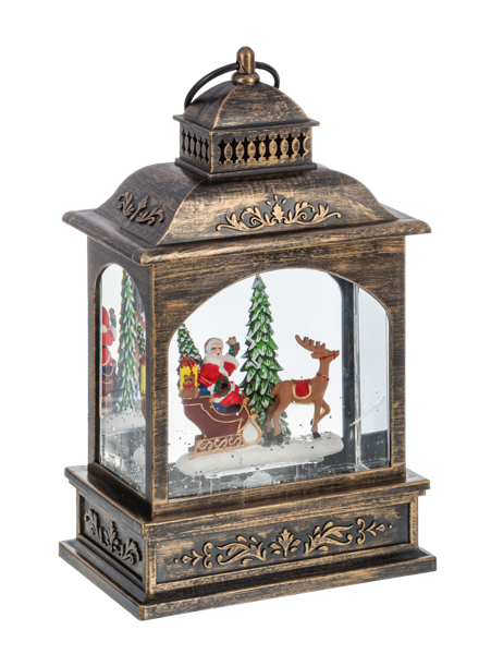 LED Light Up Shimmer Santa in Sleigh Lantern