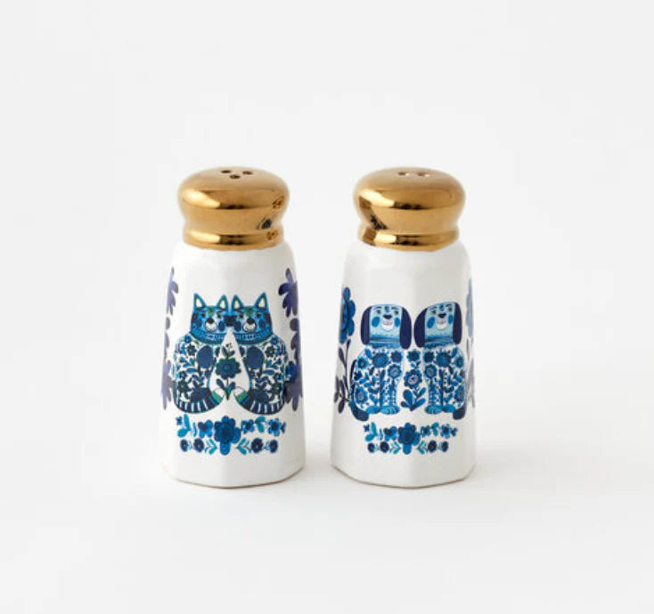 Blue & White Salt and Pepper Shakers | Dog Cat