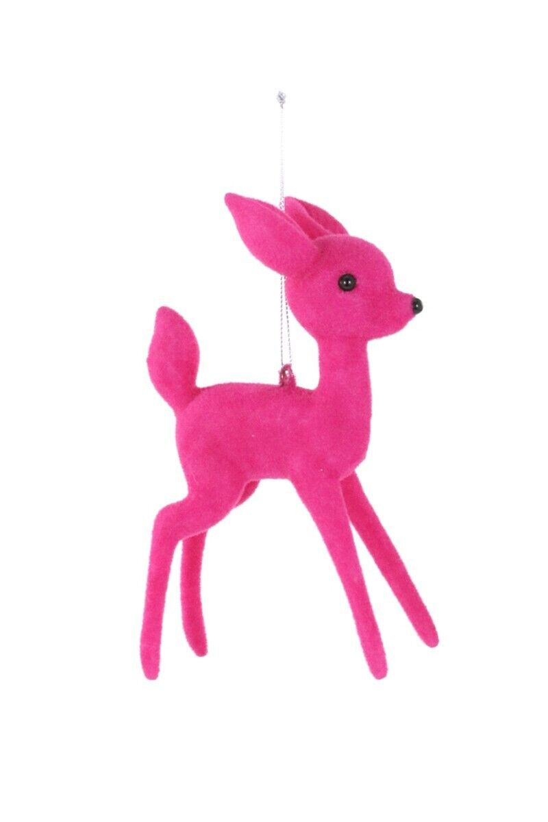 8" Cody Foster Hot Pink Flocked Retro Deer Ornament