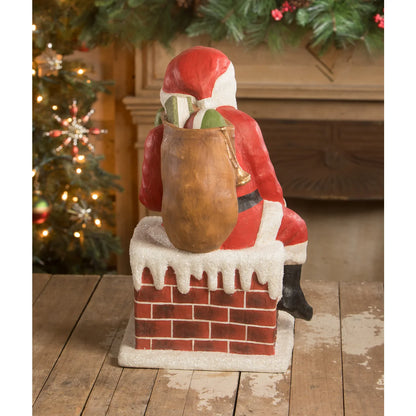 Traditional Santa Down Chimney Large Paper Mache | Bethany Lowe