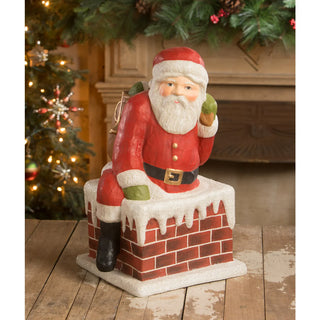 Traditional Santa Down Chimney Large Paper Mache | Bethany Lowe