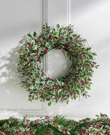20" Vegetated Holly Berry Wreath | Raz