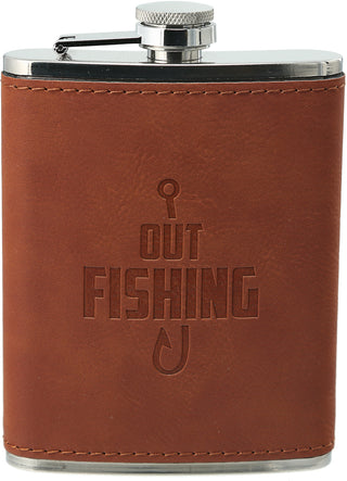 Out Fishing Leather &  Stainless Steel Flask