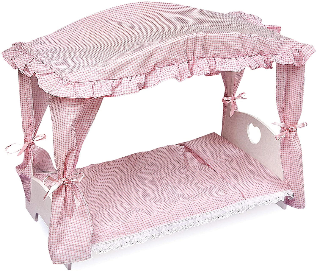 Wooden Baby Doll Canopy Bed with Bedding