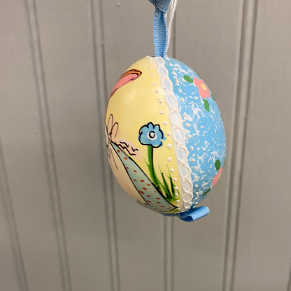 Austrian Hand Painted Egg Bunny In Blue Dress