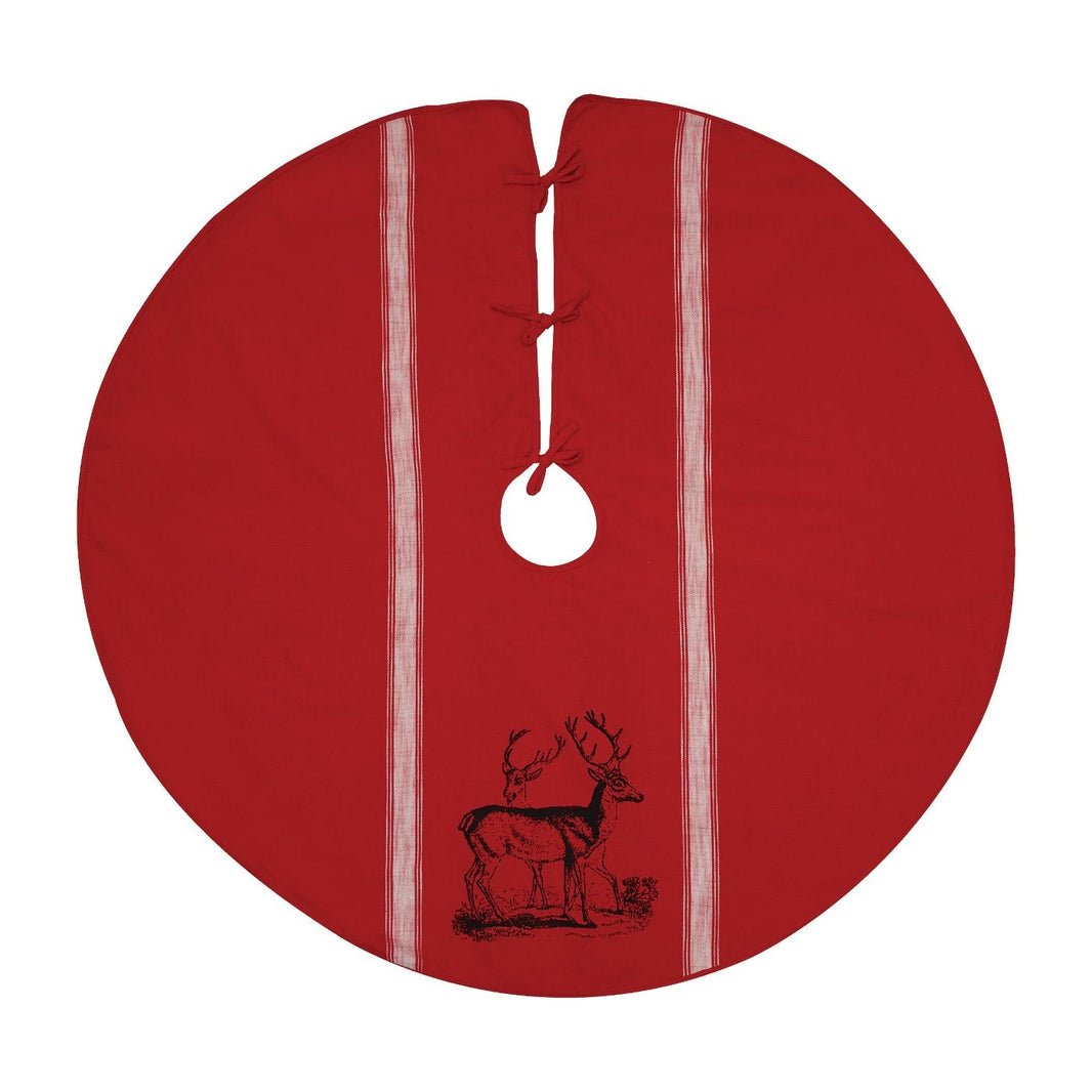 C&F Stag Feed Sack Red Tree Skirt