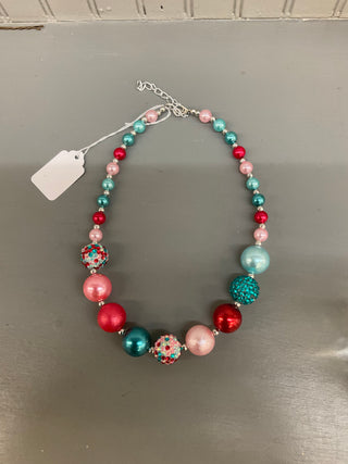 Red and Teal Bead Necklace
