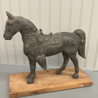 Estate Pre Owned Cast Iron Horse on Wood Stand