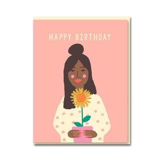Sunflower Girl Happy Birthday Card