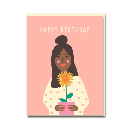 Sunflower Girl Happy Birthday Card