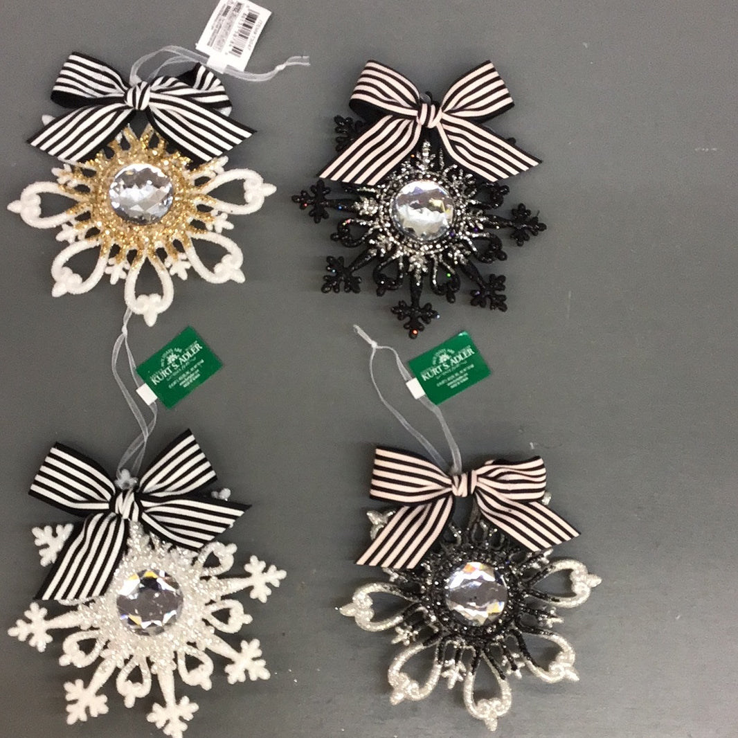 Kurt Adler Black and White Snowflake Ornament Assorted