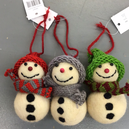 Primitive Felt Snowman Ornament