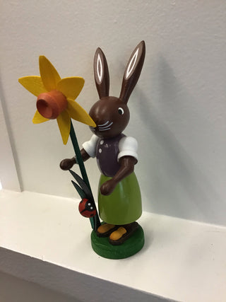 German Wooden Bunny with Flower