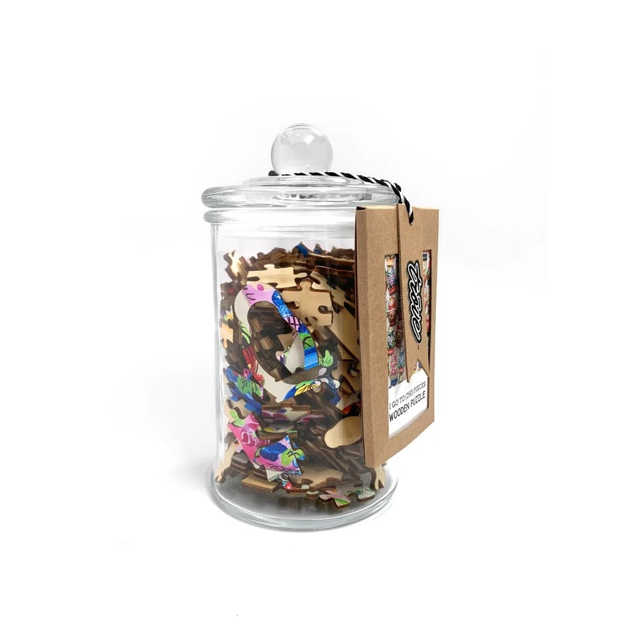 I Go To (250) Pieces Wooden Puzzle: Nesting Dolls in Glass Apothecary Jar