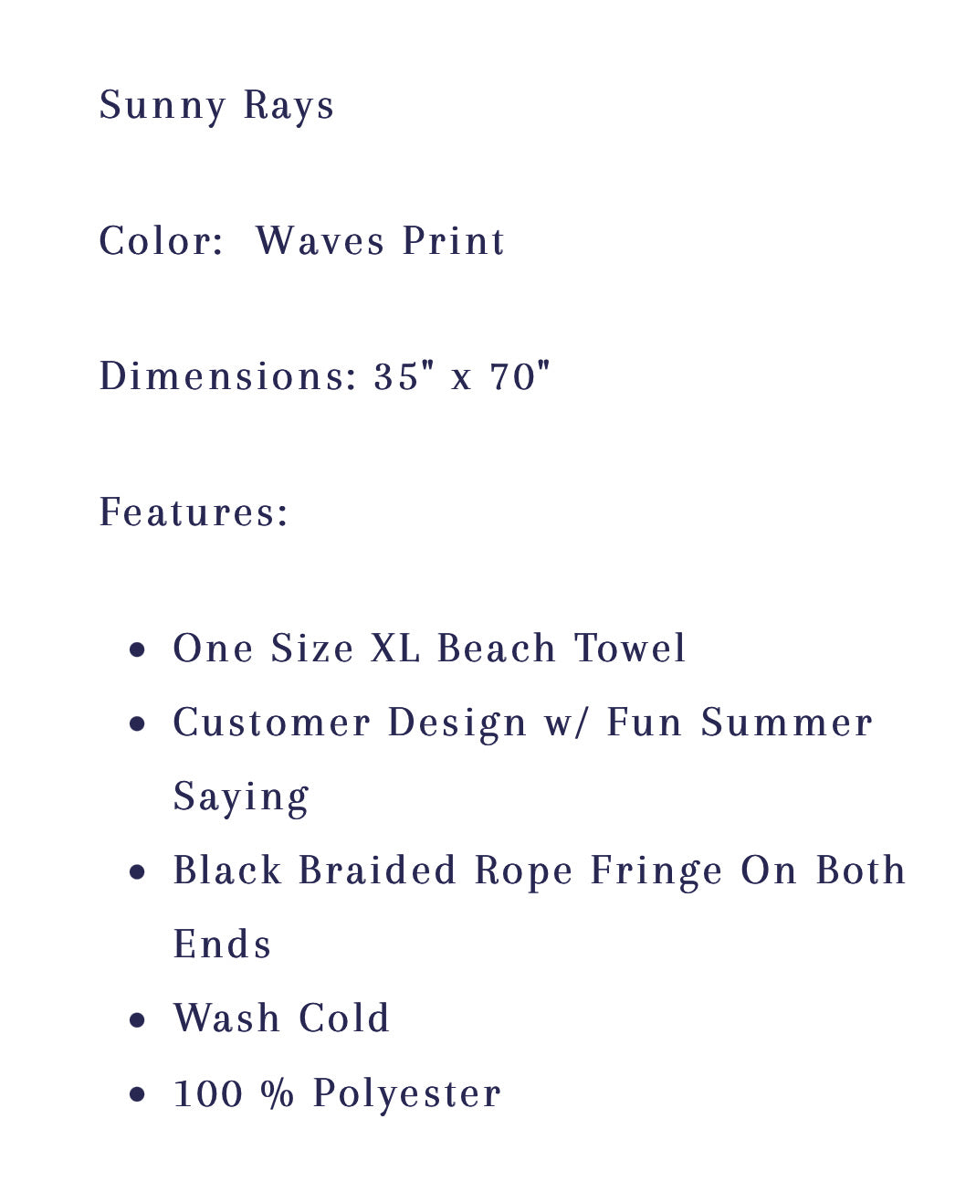 Beach Towel Sunny Rays Happy Days