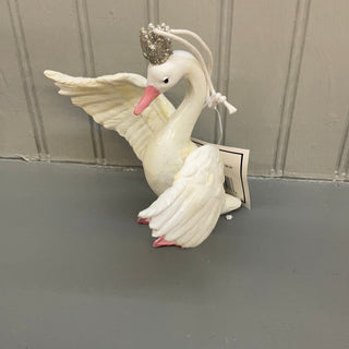 Swan with Crown Flapping Swan Ornament