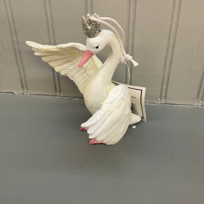 Swan with Crown Flapping Swan Ornament
