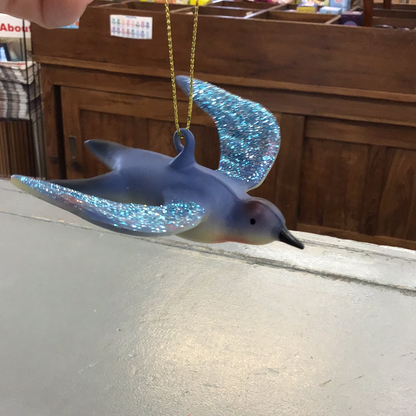 Glittered Blown Glass Blue Bird