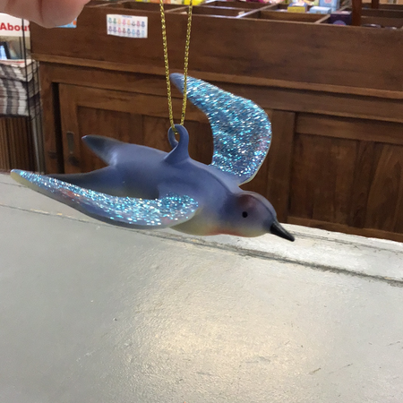Glittered Blown Glass Blue Bird