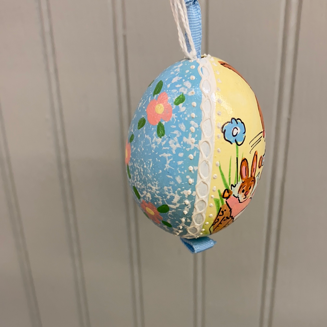 Austrian Hand Painted Egg Bunny In Blue Dress