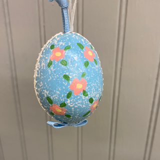 Austrian Hand Painted Egg Bunny In Blue Dress