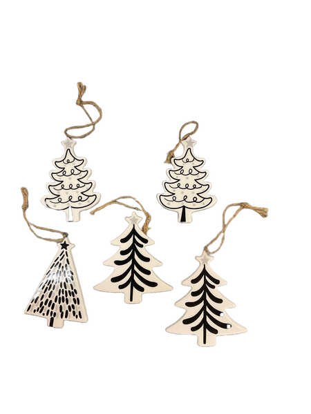 Black and White Ceramic Tree Ornament