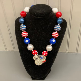 Red, White and Blue Minnie Mouse America Disney Necklace