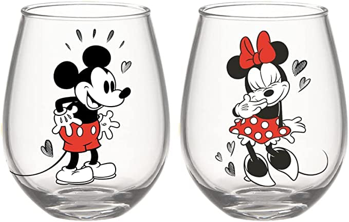 Disney Holiday Mickey and Minnie 2pc 20oz Stemless Glasses