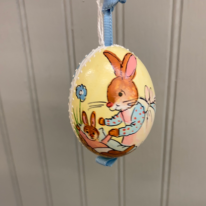 Austrian Hand Painted Egg Bunny In Blue Dress