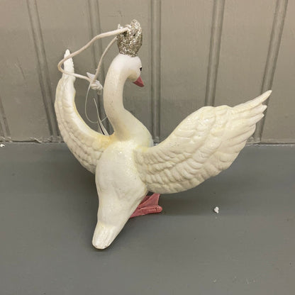 Swan with Crown Flapping Swan Ornament