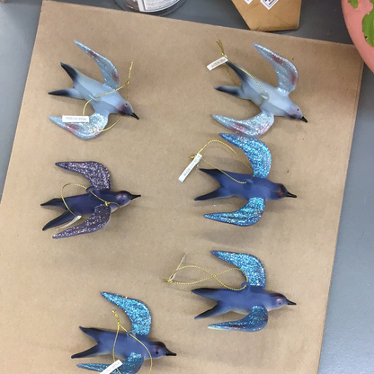 Glittered Blown Glass Blue Bird