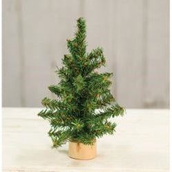 8” Miniature Faux Christmas Tree With Wood Base