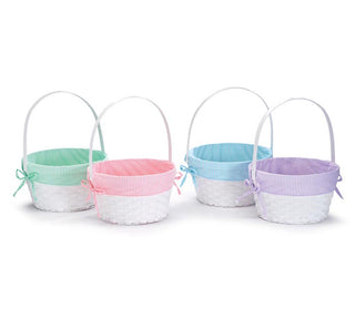 White Basket with Striped Liners