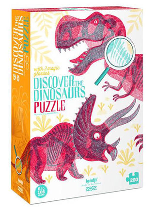 Discover the Dinosaurs 200 piece Puzzle with 2 Magnifying Glasses