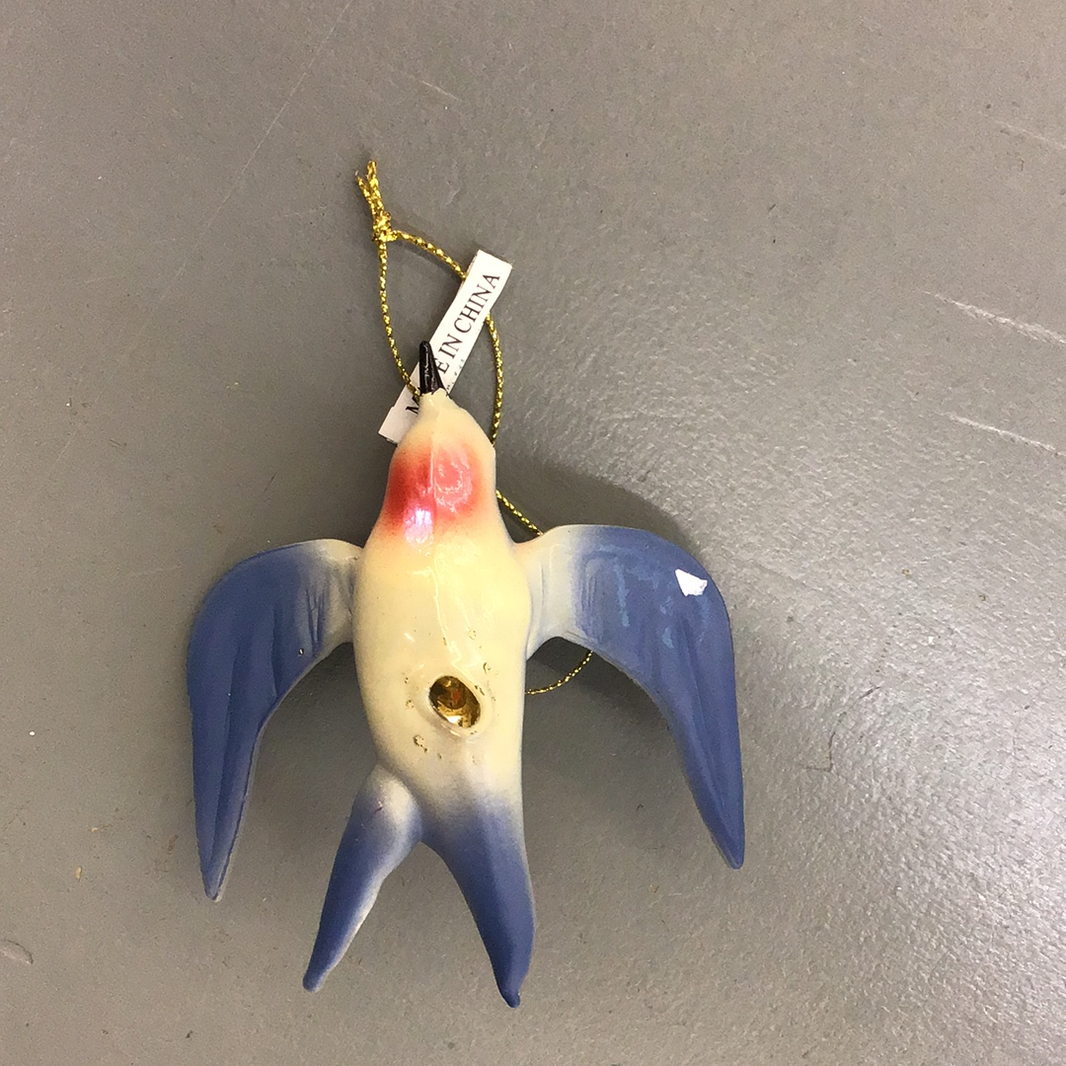 Glittered Blown Glass Blue Bird