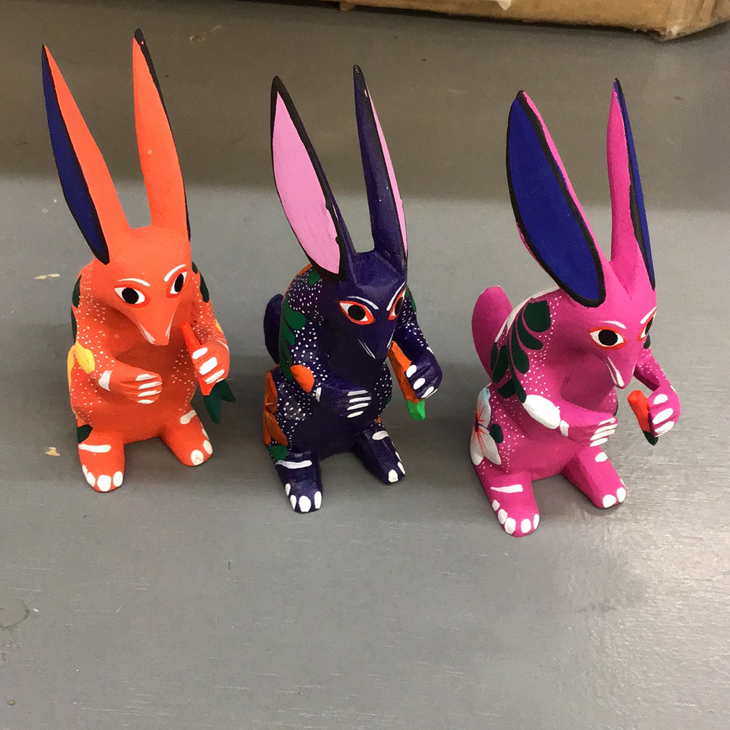Oaxacan Wood Carving Bunny with Carrot