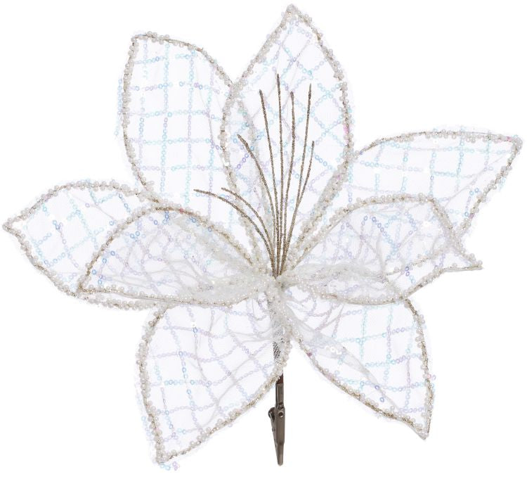 Mark Roberts Cream Beaded Poinsettia Clip-10”